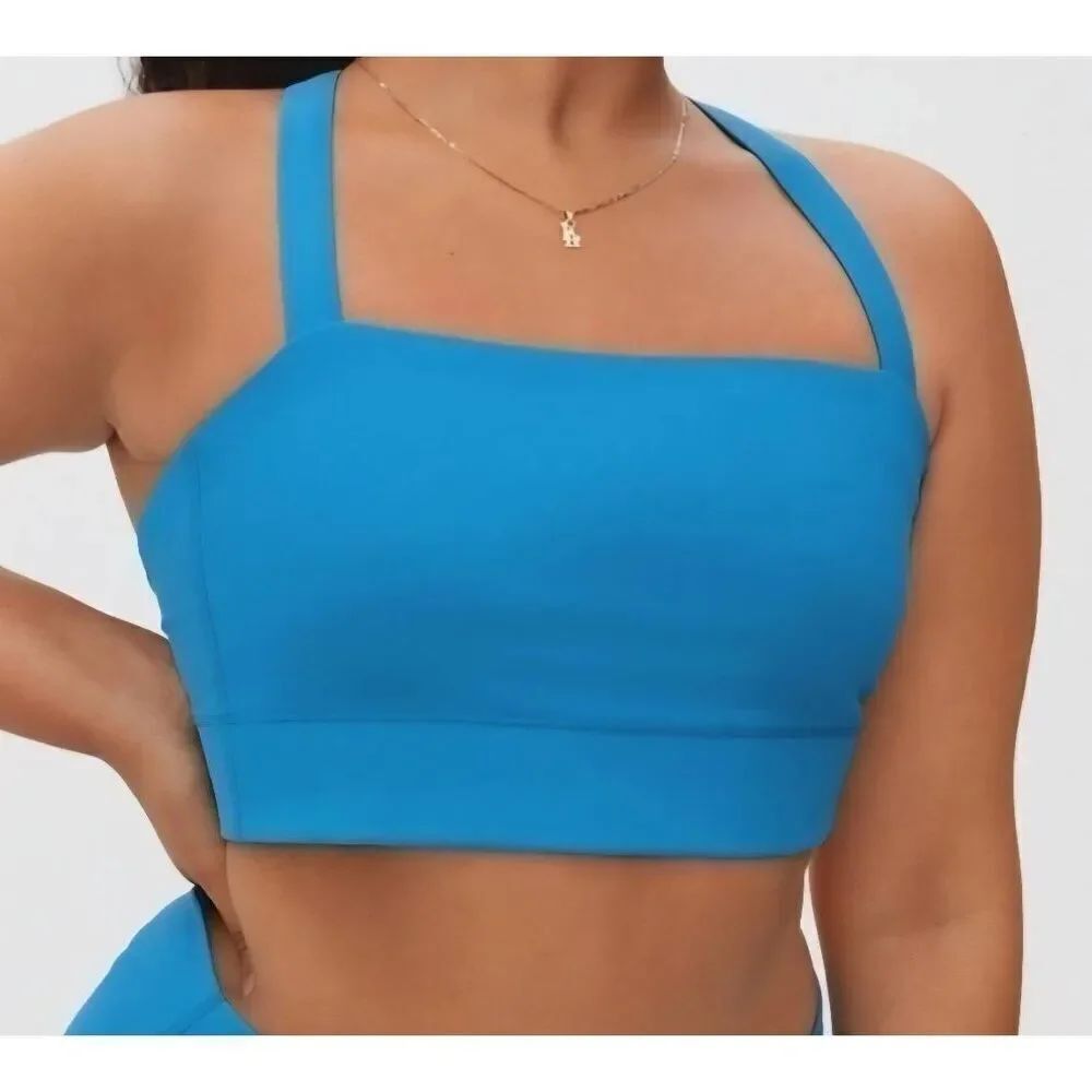 Everlane Bra Women's XS Blue Perform Square Neck Criss Cross Back Gym Workout